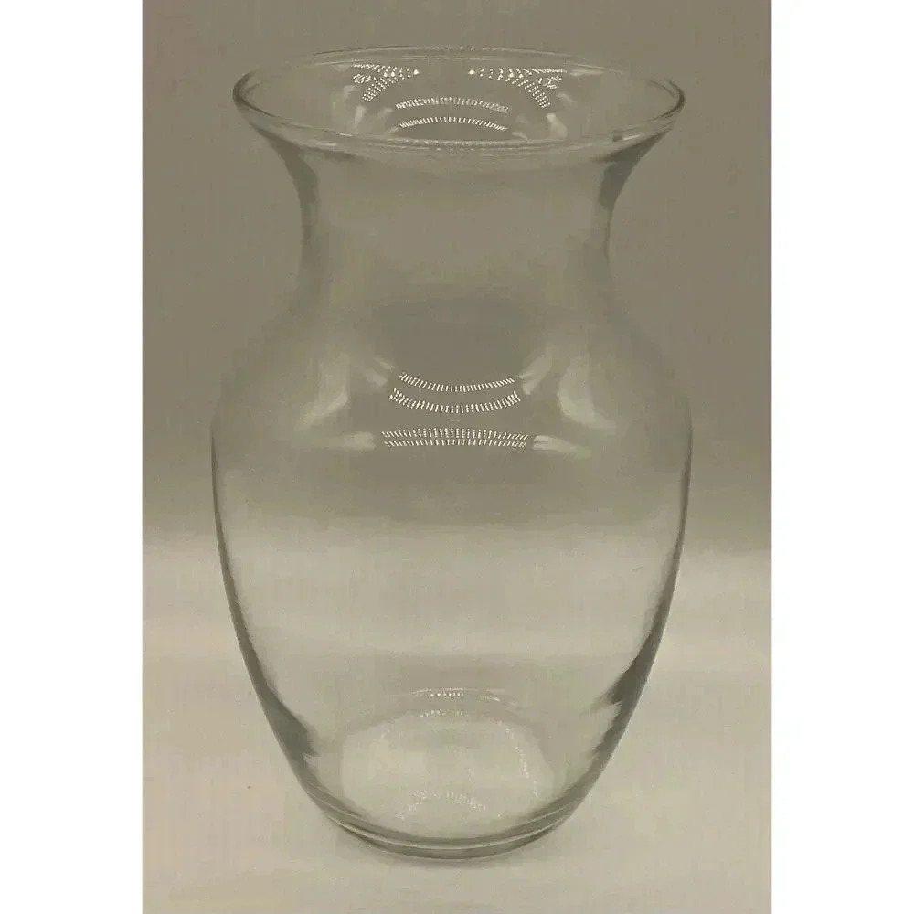 Flower Vase Clear Blown Glass 8" Tall Simple And Elegant
